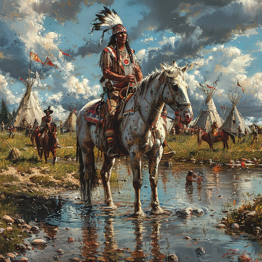 The Warrior's Reflection Native American White Horse Canvas