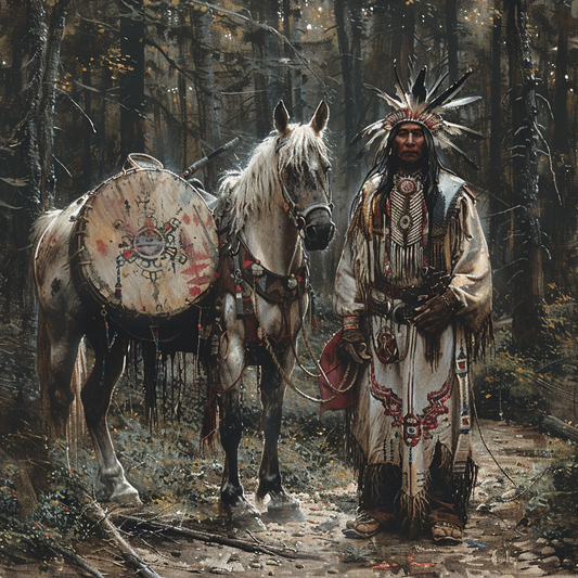 Journey Through Sacred Groves Native American White Horse Canvas