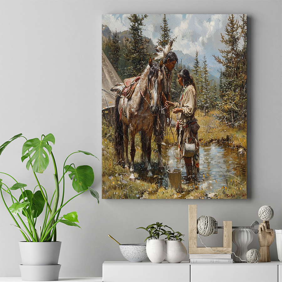 Moments in the Mountain Meadow Native American Horse Canvas