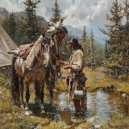 Moments in the Mountain Meadow Native American Horse Canvas