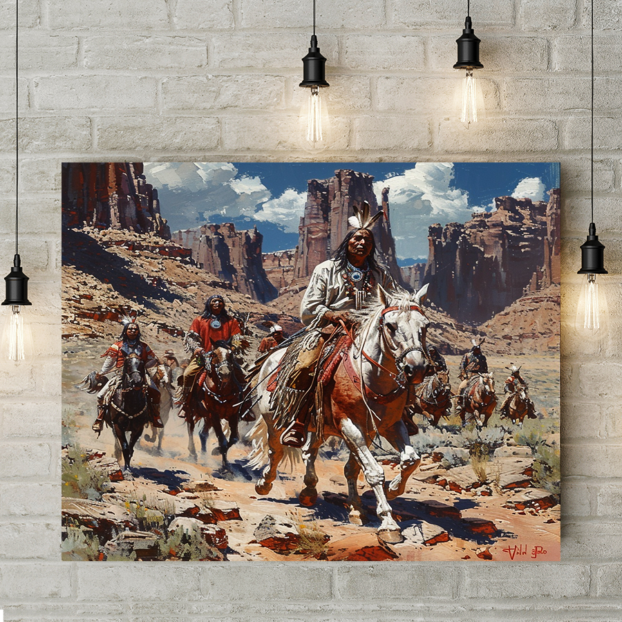 March of the Desert Chiefs Native American White Horse Canvas