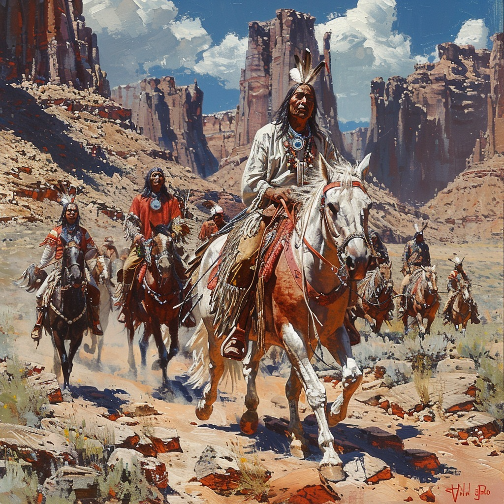 March of the Desert Chiefs Native American White Horse Canvas