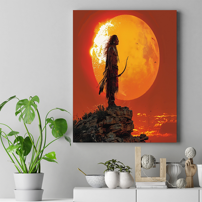 Horizon of Fire and Warrior Native American Canvas