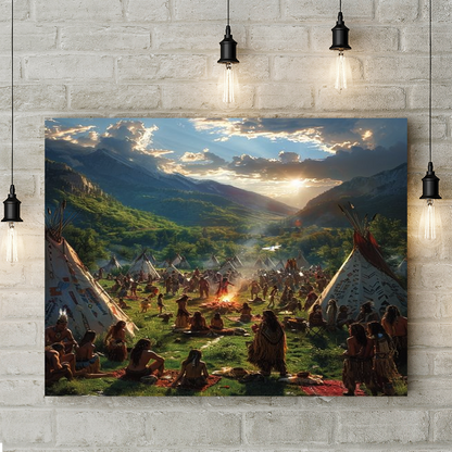 Sunlit Dance of the People Native American Community Canvas