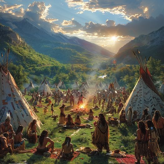 Sunlit Dance of the People Native American Community Canvas