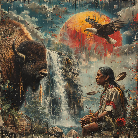 Guardians of the Spirit Falls Native American Eagle Bison Canvas