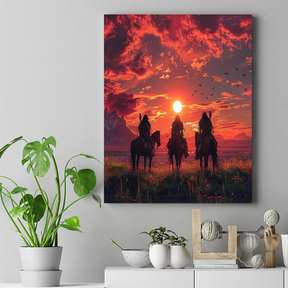 Native American Warrior's Sunset Vigil Native Horse Canvas