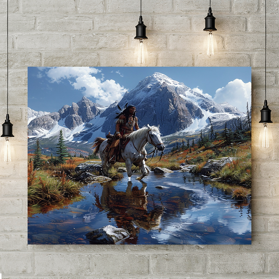 A Native Warrior's Journey with White Horse Canvas