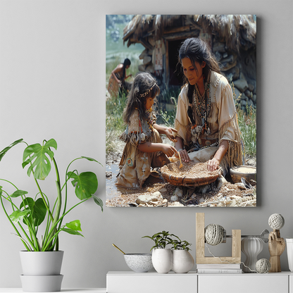 Mother and Child in the Tapestry of Native Life American Canvas