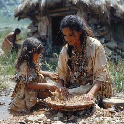 Mother and Child in the Tapestry of Native Life American Canvas