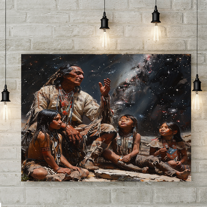 Chief and Children Nurturing Tribal Heritage Native American Canvas