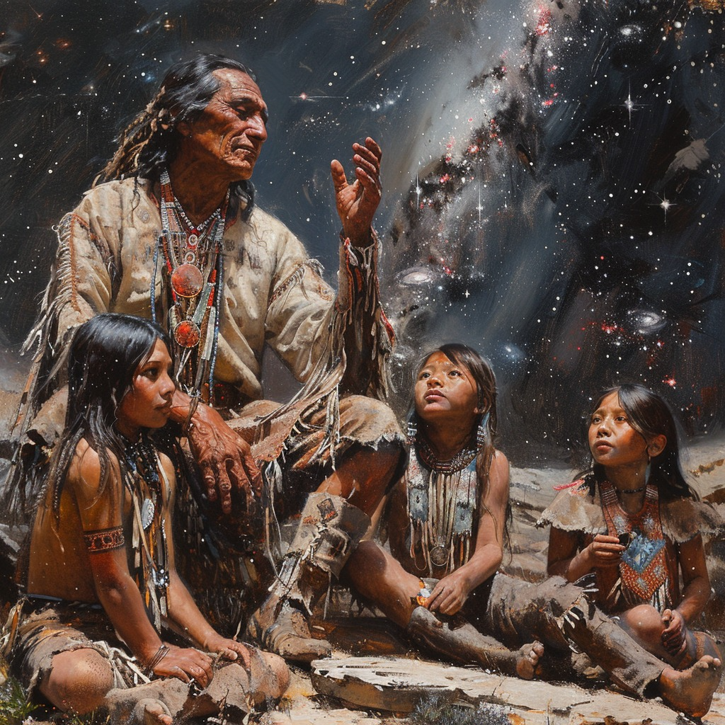 Chief and Children Nurturing Tribal Heritage Native American Canvas