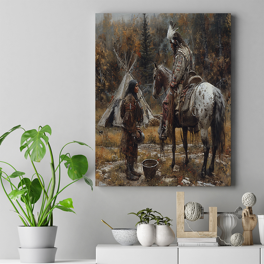 Meeting at the Morning Mist Native American Horse Canvas