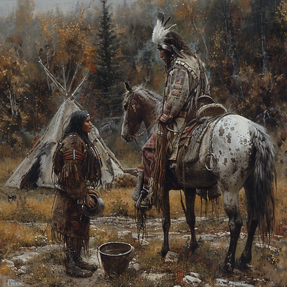 Meeting at the Morning Mist Native American Horse Canvas