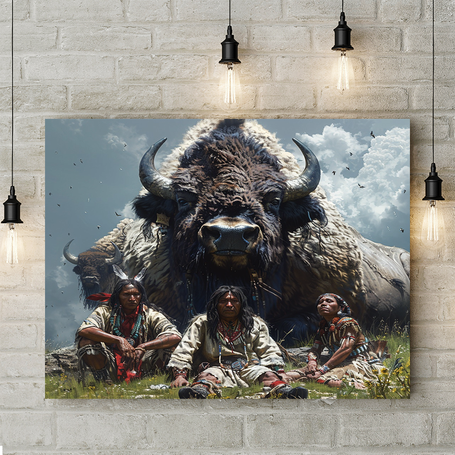 Guardians of the Bison Spirit Native American Bison Canvas