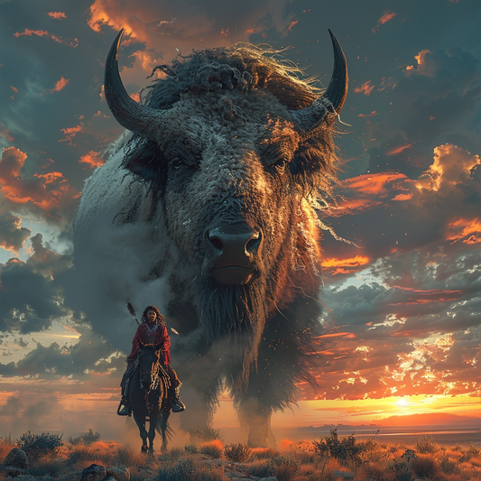 Sunset with the Bison Spirit Horse Native American Canvas