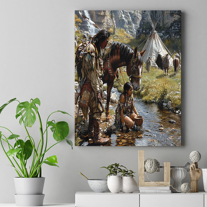 Mountain Spring Gathering Native American Horse Canvas