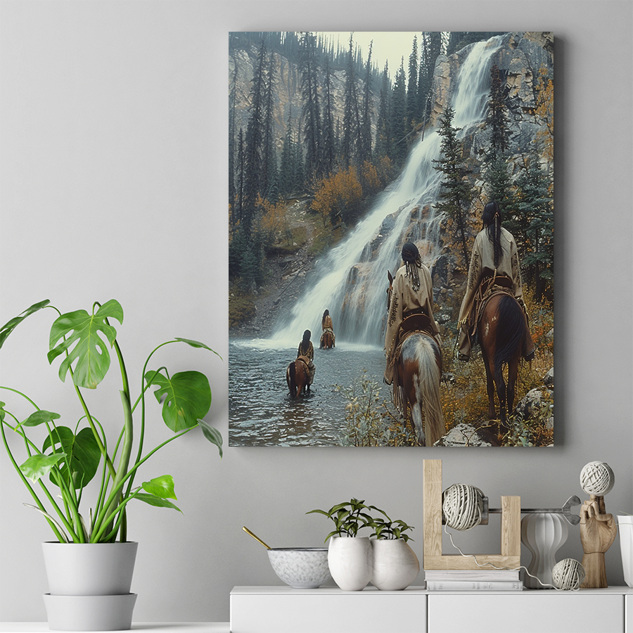 The Waterfall Path Native American Horse Canvas