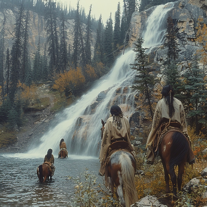 The Waterfall Path Native American Horse Canvas