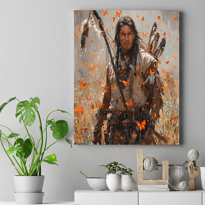 Native American wiht Butterflies in Autumn Canvas