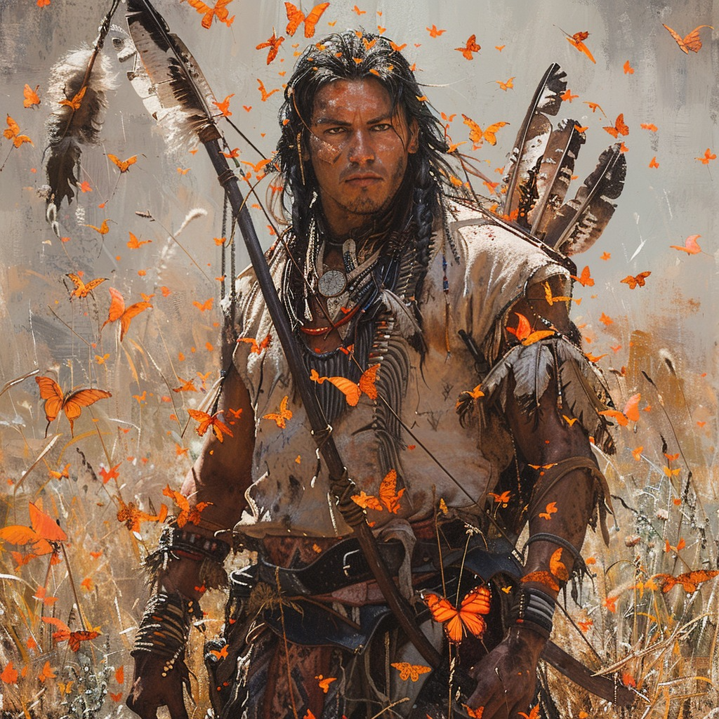 Native American wiht Butterflies in Autumn Canvas