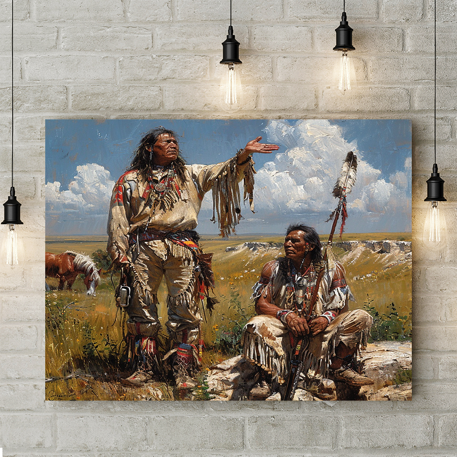 Native American Warriors in Morning Glow Canvas