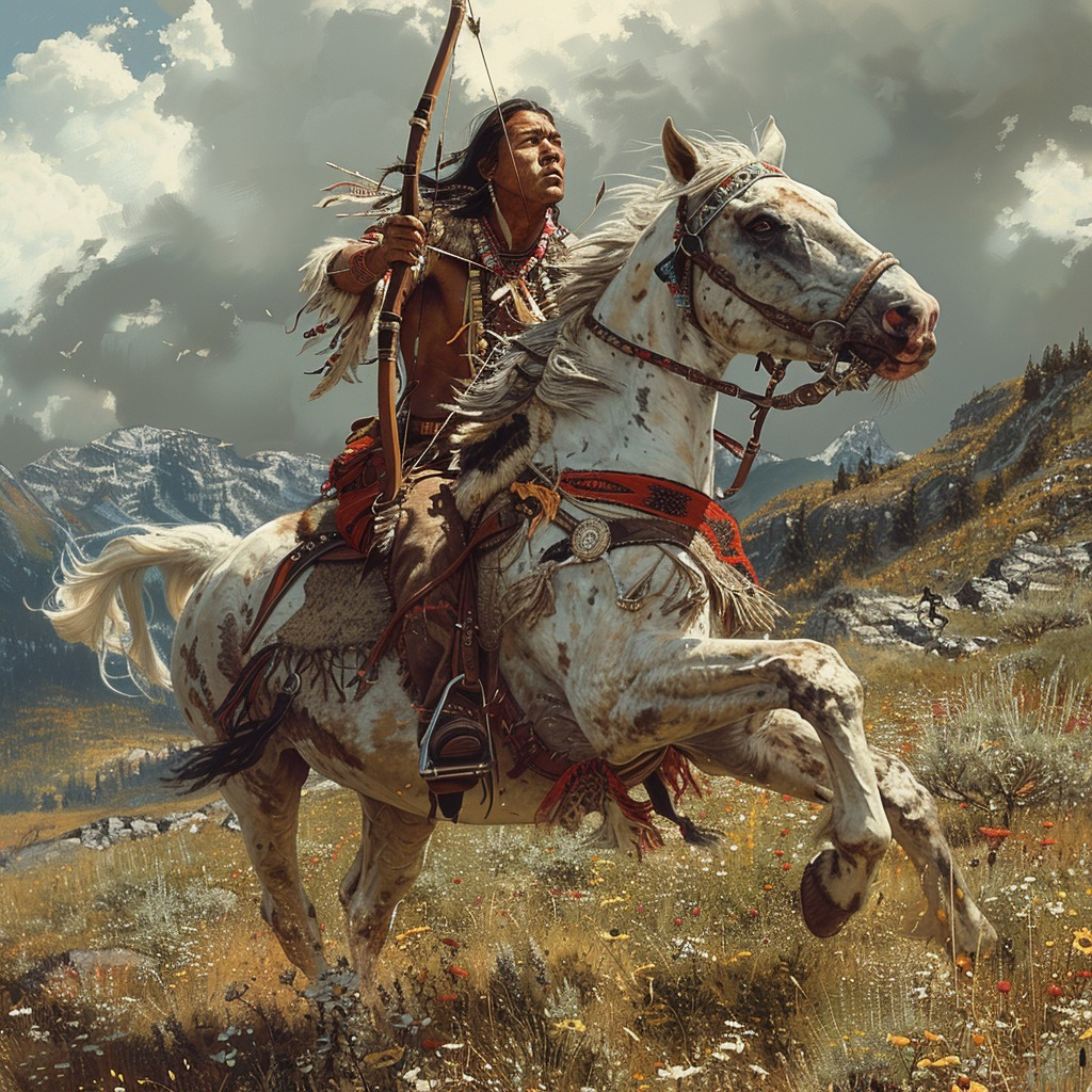 Native American Archer on White Steed White Horse Canvas