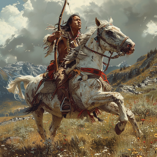 Native American Archer on White Steed White Horse Canvas