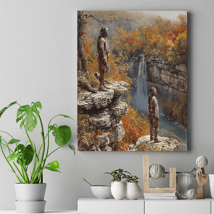 Overlook to the Past Falls Native American Canvas