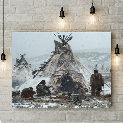 Quiet of the Winter Camp Native American Canvas