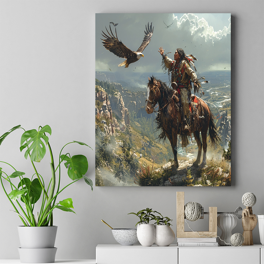 The Messenger's Arrival Native American Horse Eagle Canvas