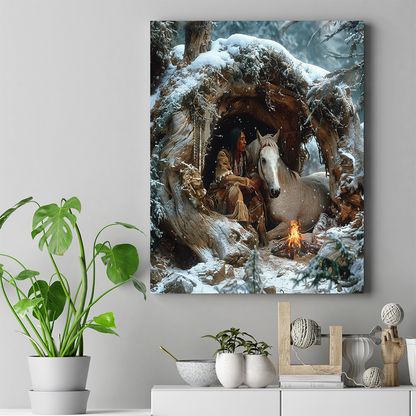 Riders of the Snowy Plains Native American White Horse Canvas