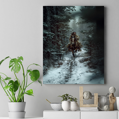 Frostbound Voyager Native American Horse Canvas