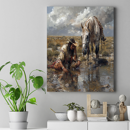 Reflections of the Journey Native American White Horse Canvas