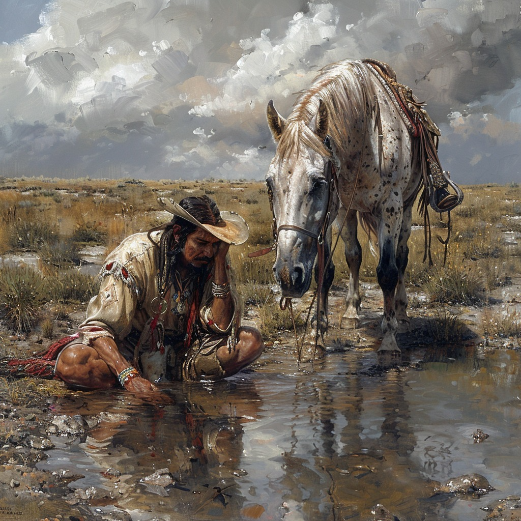 Reflections of the Journey Native American White Horse Canvas