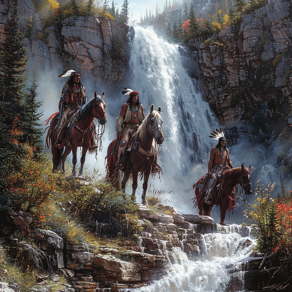 Riders by the Rushing Waters Native American Horse Canvas