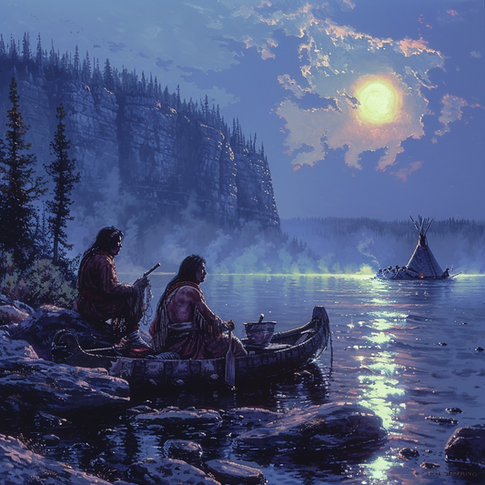 Nightfall at the Lakeside Native American Canvas