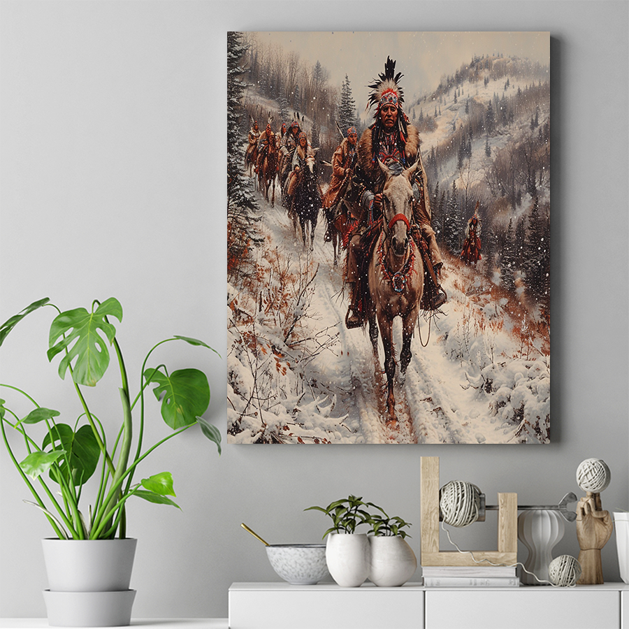 Snowfall Spirits Riding Native American Horse Canvas