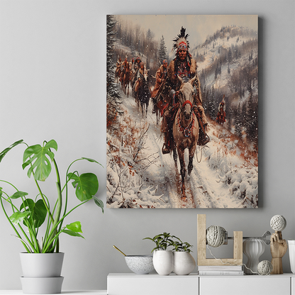 Snowfall Spirits Riding Native American Horse Canvas