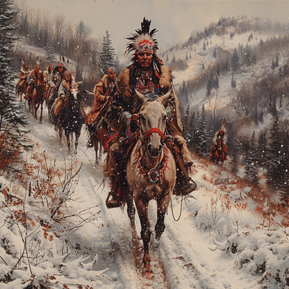 Snowfall Spirits Riding Native American Horse Canvas