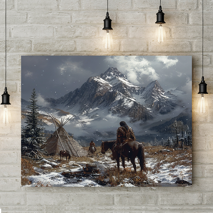 Mountain Majesty and the Quiet Camp Native American Horse Canvas