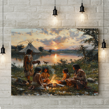 Golden Sunset and Timeless Traditions Native American Canvas