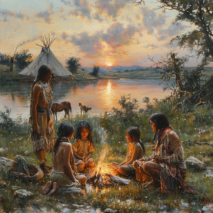 Golden Sunset and Timeless Traditions Native American Canvas