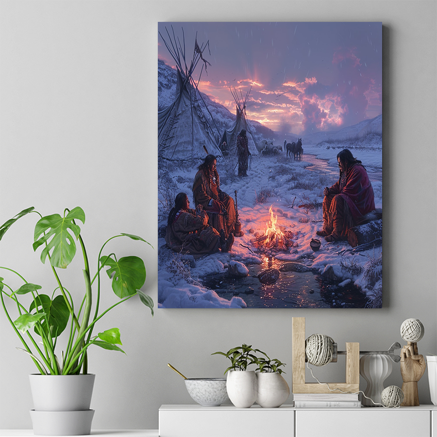 Twilight Tales by the Firelight Native American Canvas