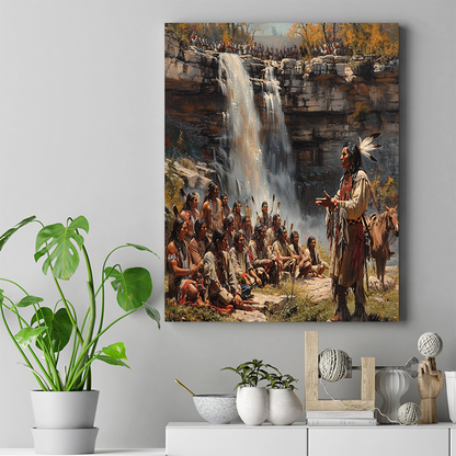 Gathering at the Sacred Falls Native American Canvas