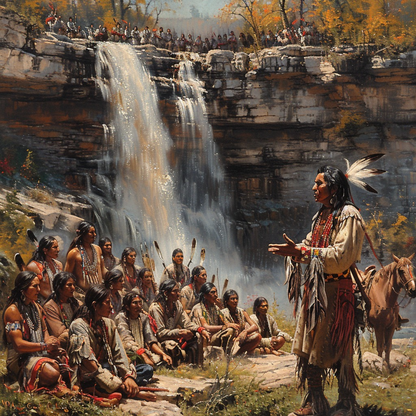 Gathering at the Sacred Falls Native American Canvas