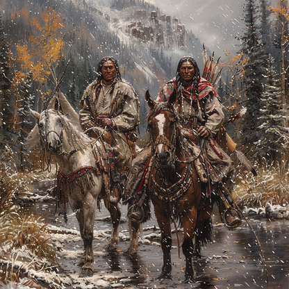 Riders of the Winter Veil Native American Horse Canvas