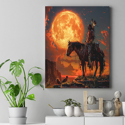 The Warrior's Vigil Native American Horse Canvas