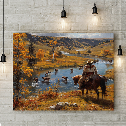 Autumn on the River Trail Native American Horse Canvas