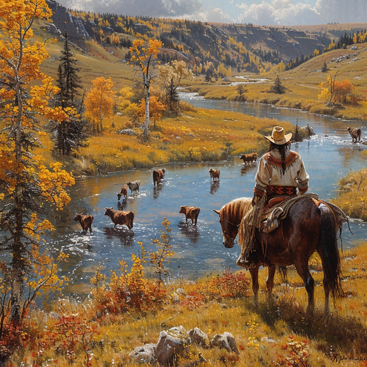 Autumn on the River Trail Native American Horse Canvas